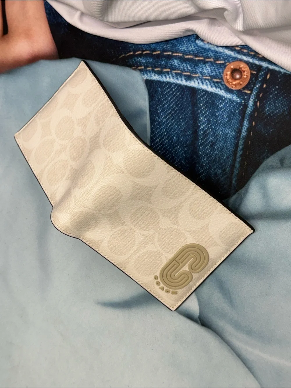 (new+tag) Coach Men Signature Monogram Chalk White Bifold Wallet Double Bill